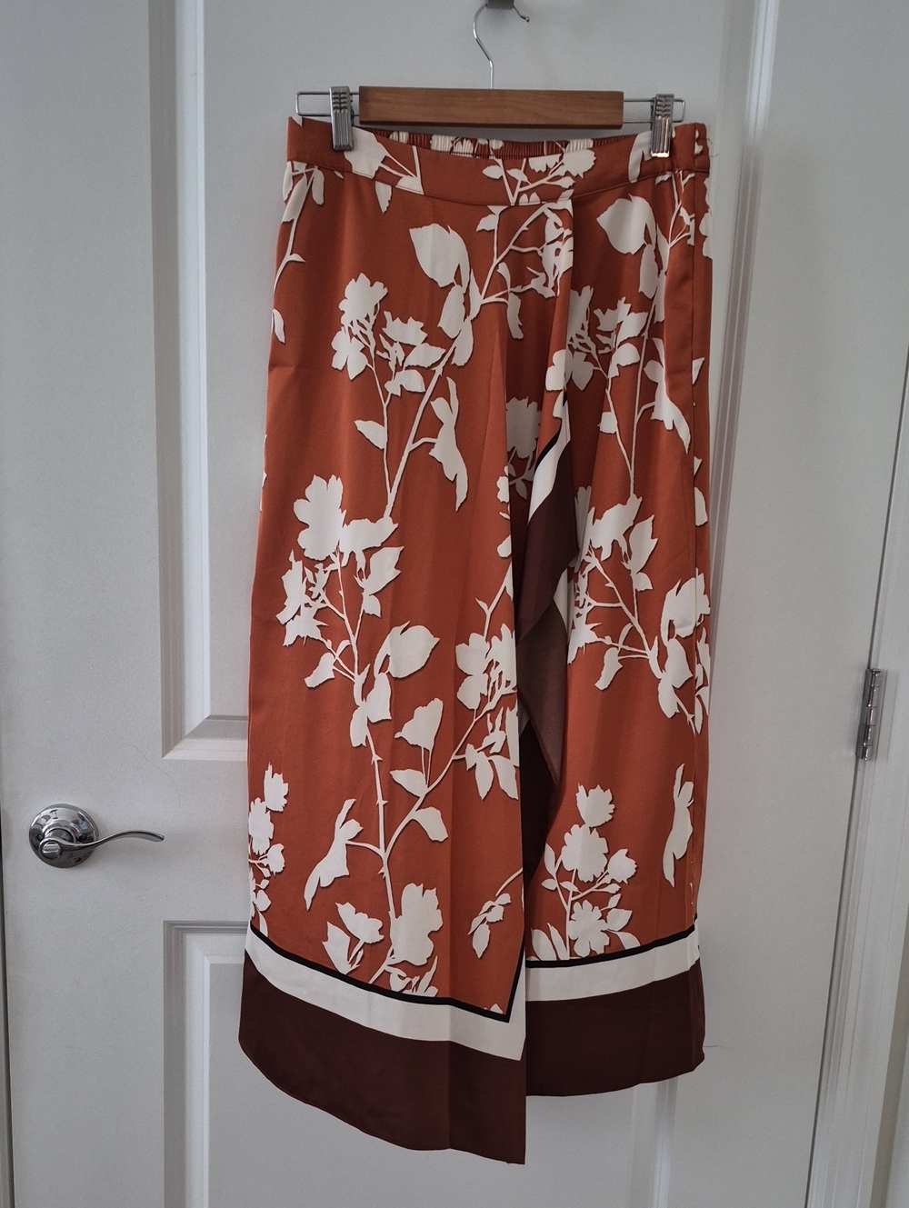 Rachel Zoe Rust and Cream Floral Elastic-Waist Skirt